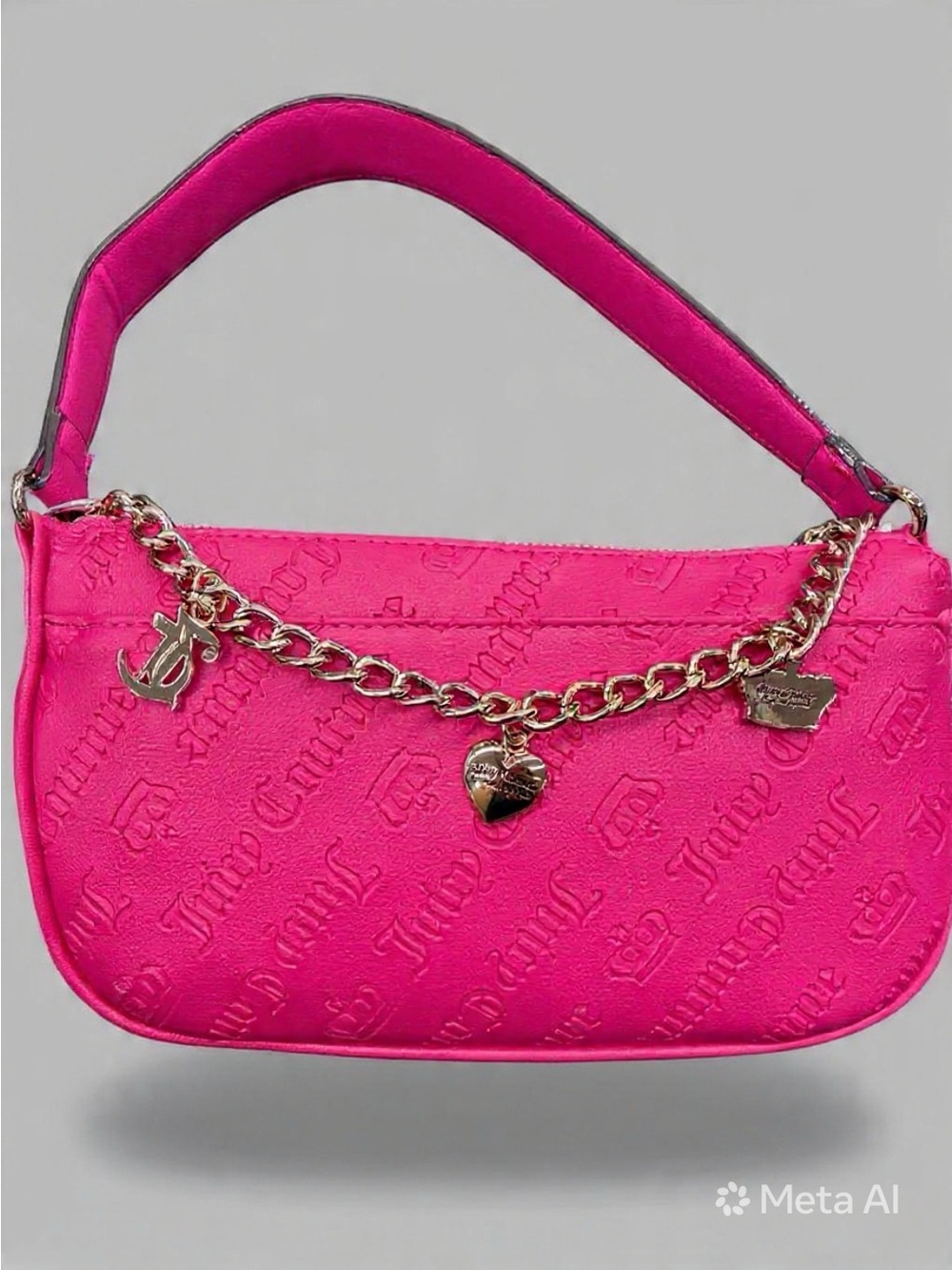 Juicy Couture Hot Pink Embossed Shoulder Bag with Gold Chain